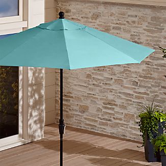 9' Round Sunbrella ® Mineral Blue Patio Umbrella with Tilt Black Frame
