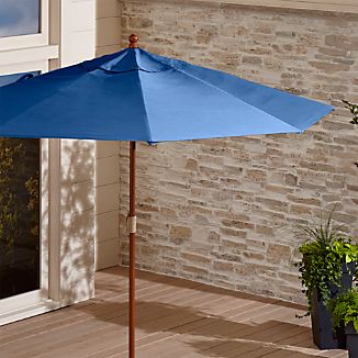 9' Round Sunbrella ® Mediterranean Blue Patio Umbrella with FSC Eucalyptus Frame
