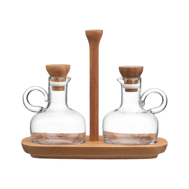 Acacia and Glass Cruet Set