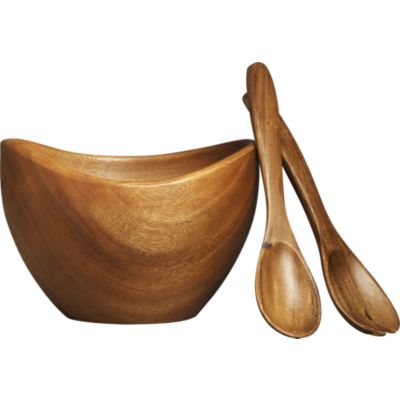 3-Piece Acacia 10 Salad Bowl and Acacia 12 Salad Servers Set