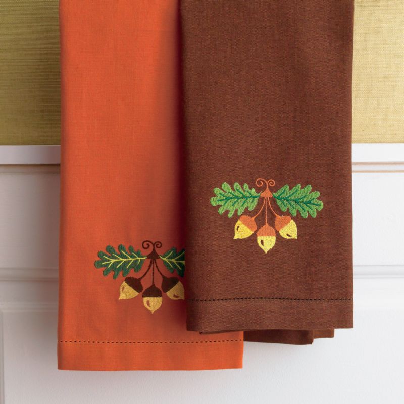 Acorn Embroidered Brown Dishtowel