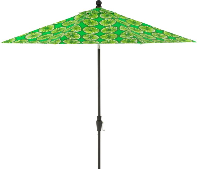 9' Round Marimekko Appelsiini Green Umbrella with Black Frame