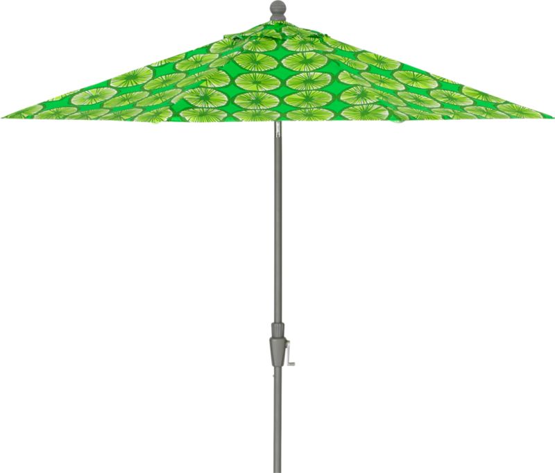 9' Round Marimekko Appelsiini Green Umbrella with Silver Frame