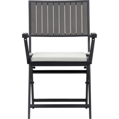 Alfresco Grey Folding Chair with Sunbrella Eggshell Cushion