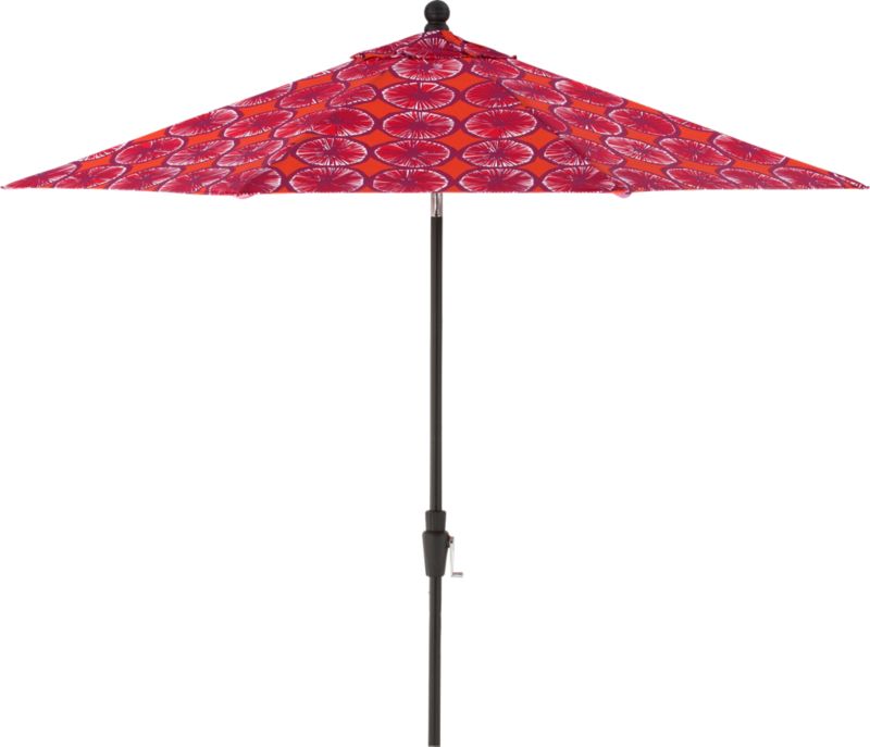 9' Round Marimekko Appelsiini Caliente Umbrella with Black Frame