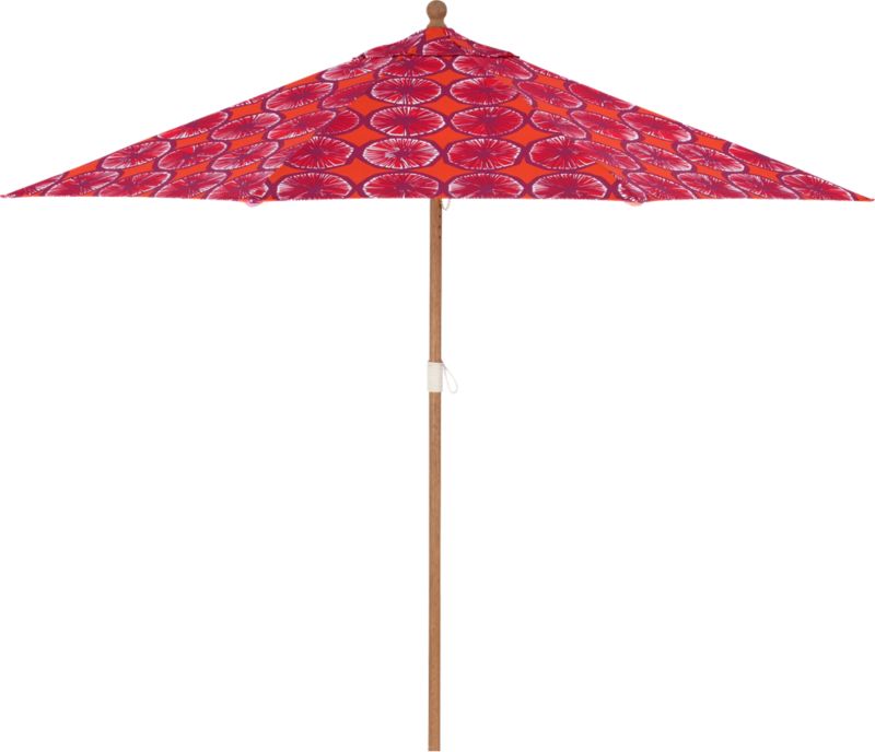 9' Round Marimekko Appelsiini Caliente Umbrella with Eucalyptus Frame