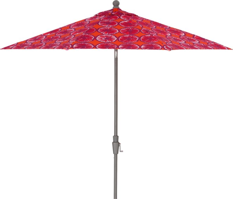 9' Round Marimekko Appelsiini Caliente Umbrella with Silver Frame
