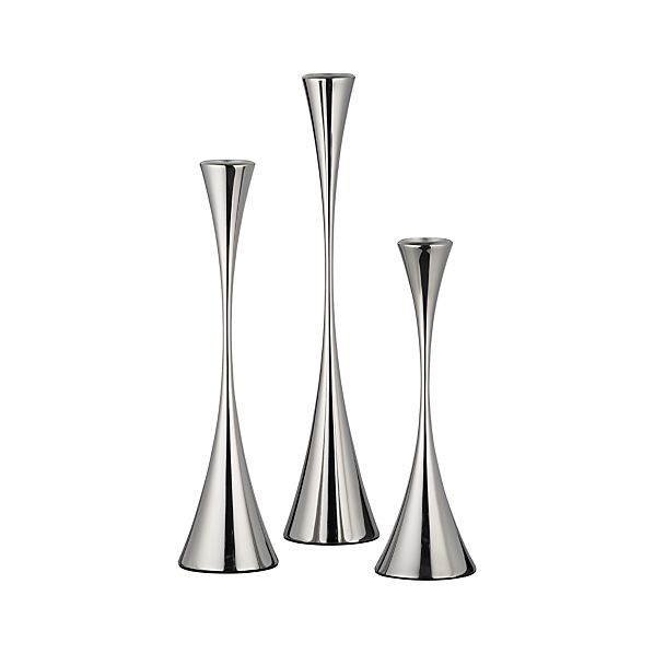 3Piece Arden Mirrored Stainless Steel Taper Candle Holder Set in