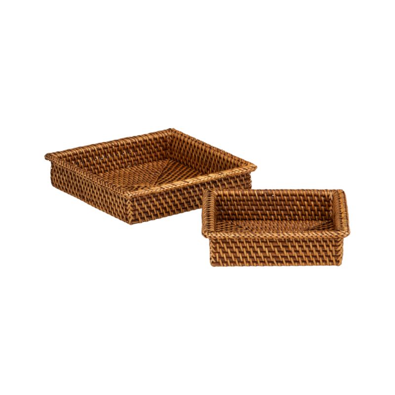 Set of two napkin baskets: 6.75"sq.x1.75"H cocktail napkin basket and 8"sq.x1.75"H luncheon napkin basket.
