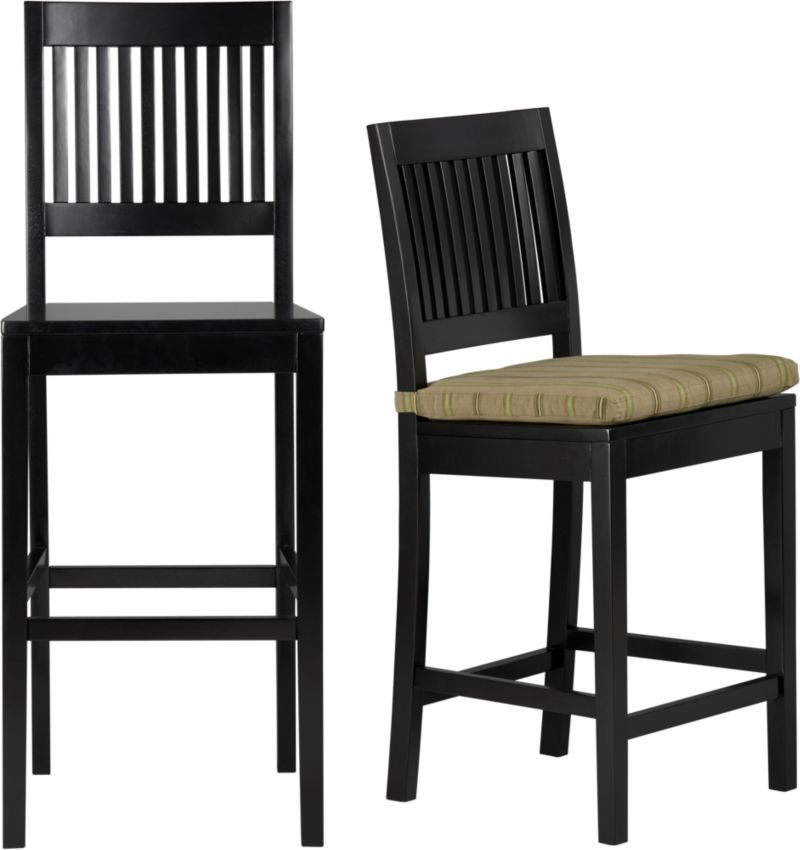 Aspen Black Barstools and Awning Stripe Cushion
