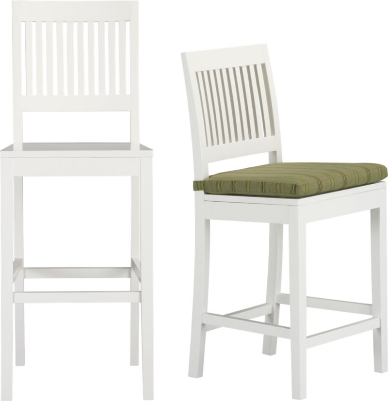 Aspen White Barstools and Awning Stripe Cushion