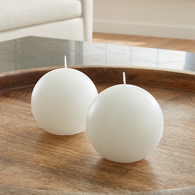 Set of 2 White Ball Candles Crate and Barrel