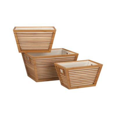 Set of 3 Bamboo Storage Totes with Liners