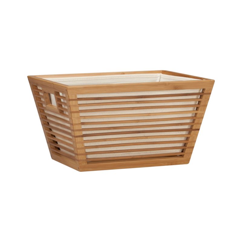 Medium Bamboo Storage Tote with Liner. 15"Wx12"Dx8.59"H