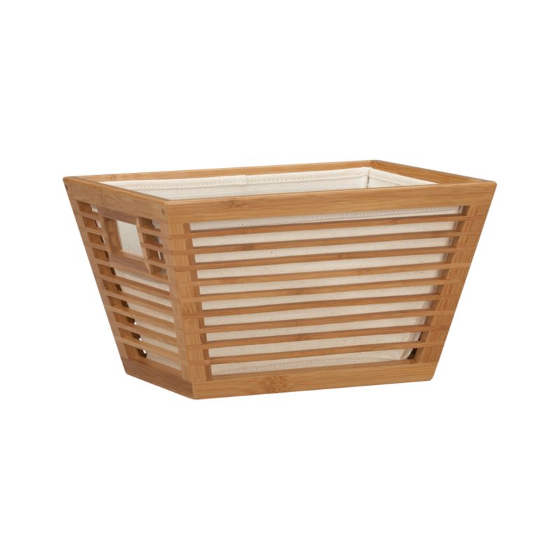Small Bamboo Storage Tote with Liner. 13"Wx9.9"Dx7.5"H
