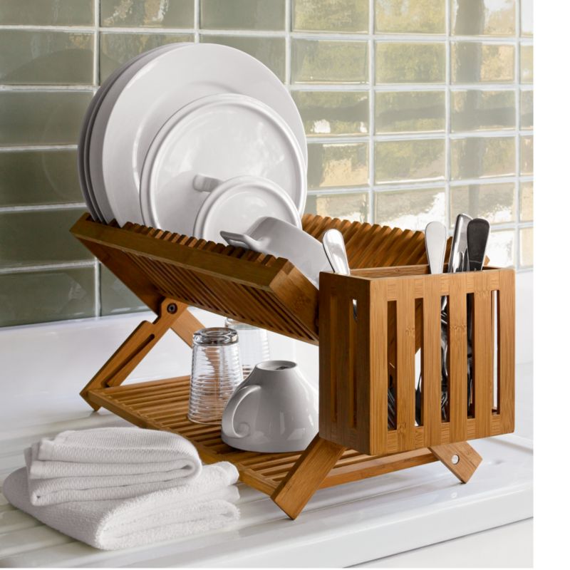 Bamboo Dish Rack with Utensil Holder