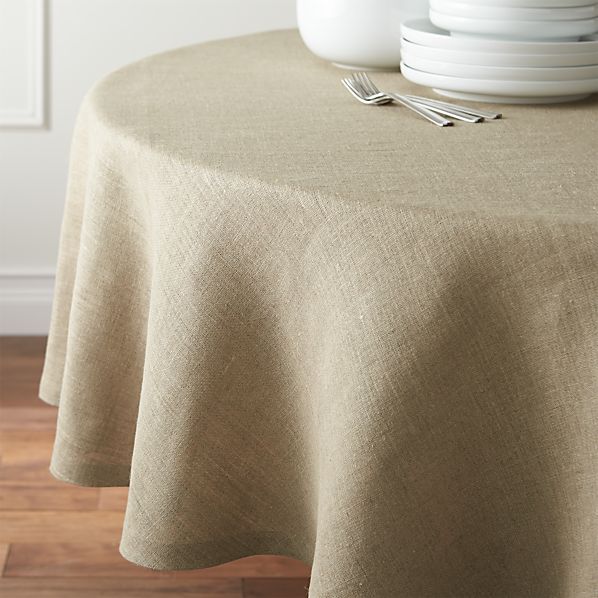 Beckett Natural 90" Round Linen Tablecloth in Tablecloths Crate and