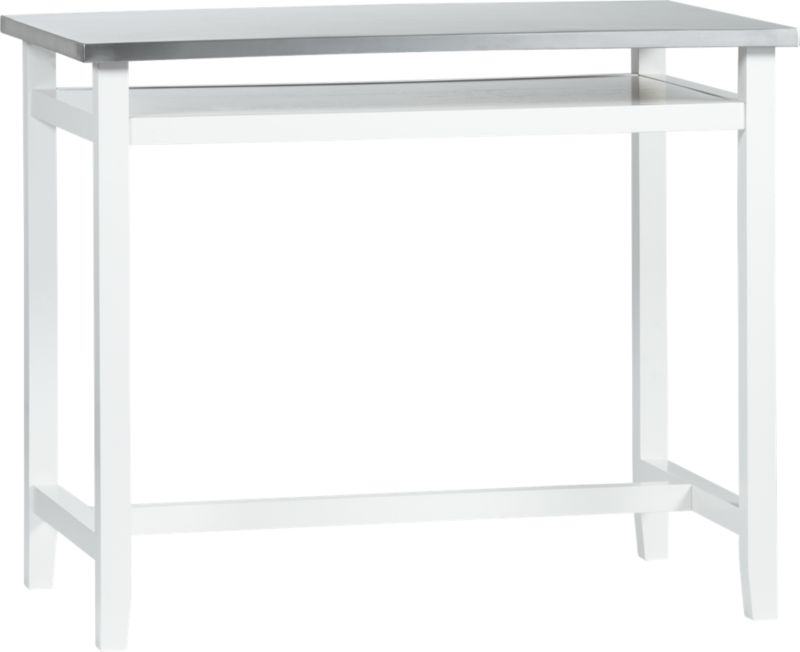 Belmont White Work Table with Stainless Steel Top