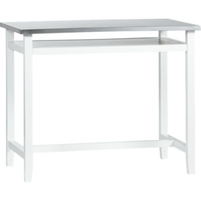 Belmont White Work Table with Stainless Steel Top