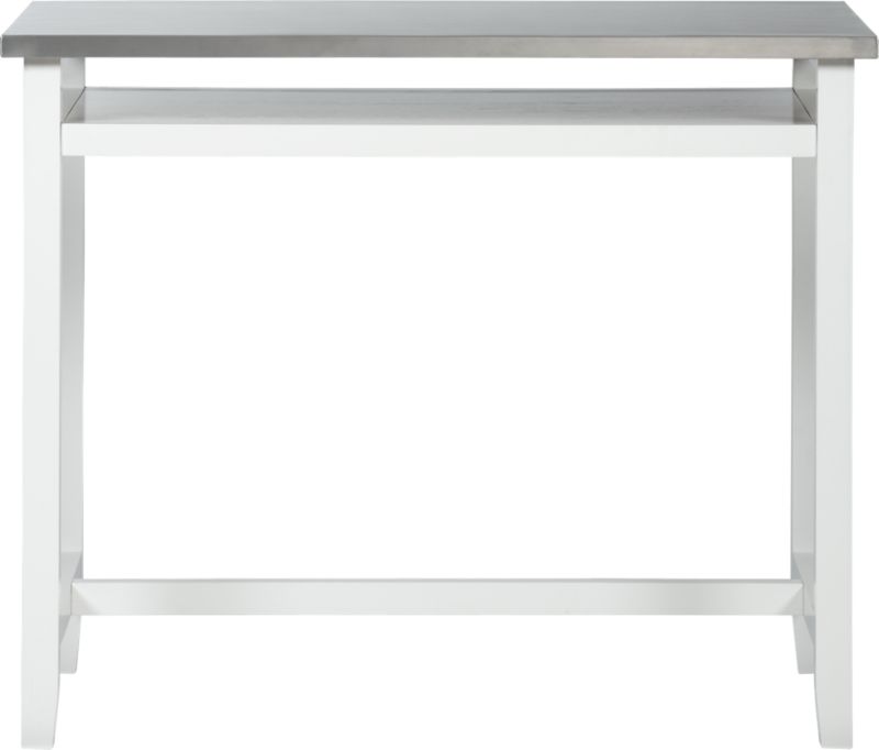 Belmont White Work Table with Stainless Steel Top