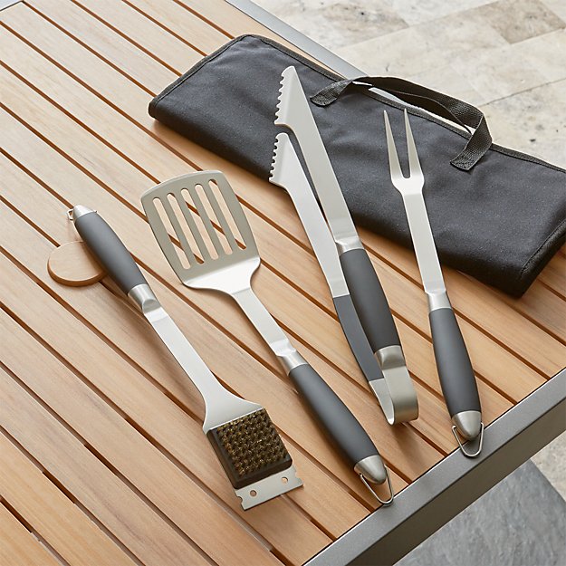 BlackHandled 4Piece Barbecue Tool Set Crate and Barrel