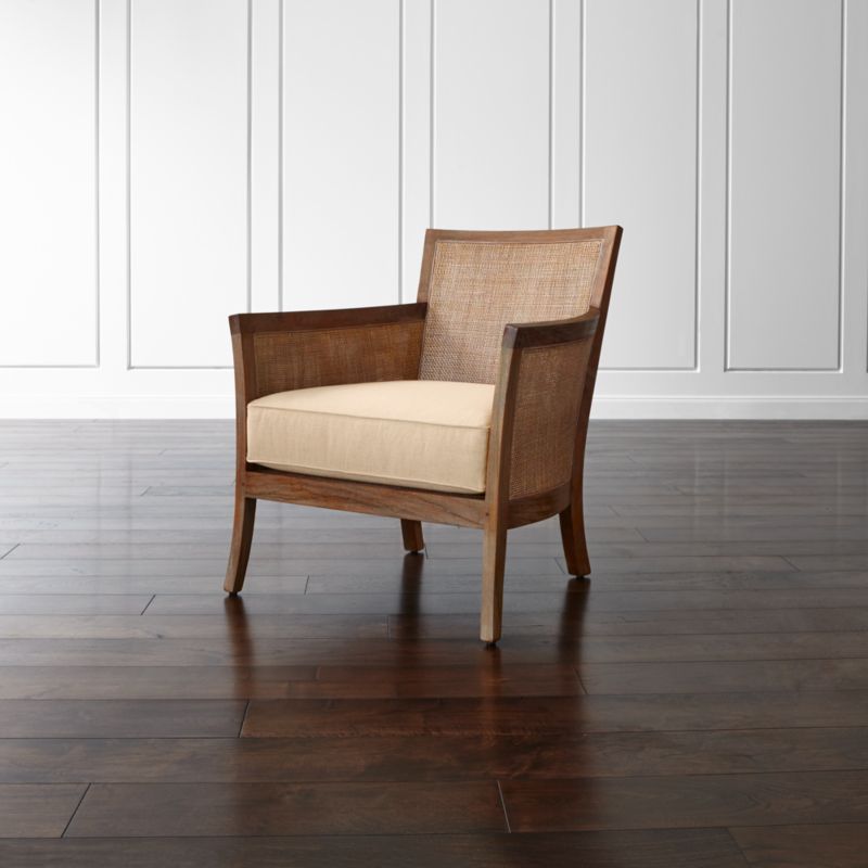 Blake Rattan Arm Chair with Fabric Cushion Crate and Barrel