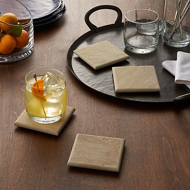 Set of 4 Blanco Sandstone Coasters Crate and Barrel