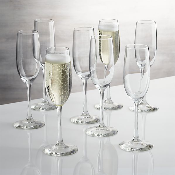 Set of 8 Boxed 8 oz. Champagne Flutes in Champagne Flutes Crate and