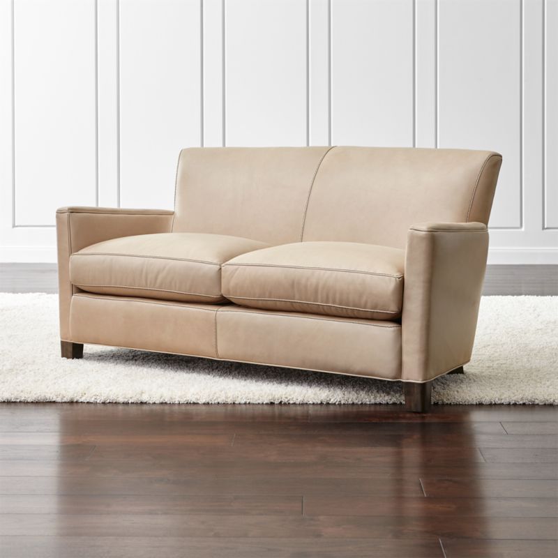 Briarwood Beige Leather Loveseat Crate and Barrel