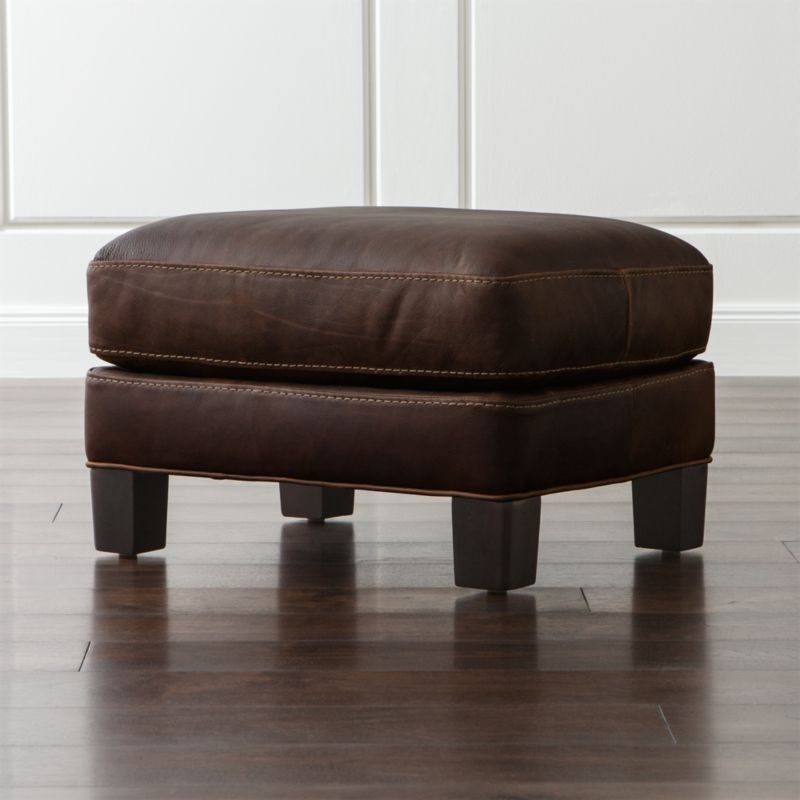 Briarwood Leather Ottoman Potomac Oak Crate and Barrel