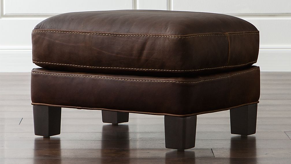 Briarwood Leather Ottoman Potomac Oak Crate and Barrel
