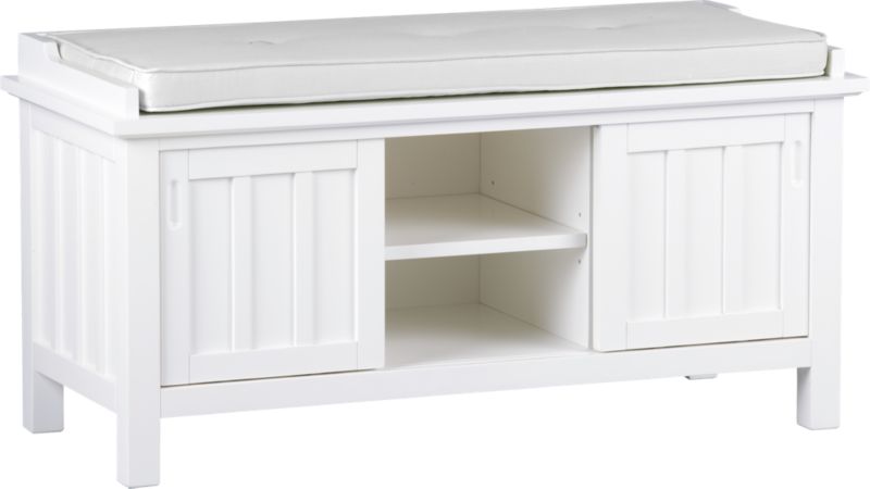 Brighton White Storage Bench with White Cushion