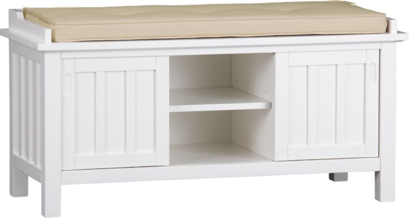 Brighton White Storage Bench with Natural Cushion