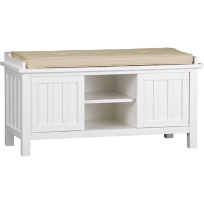 Brighton White Storage Bench with Natural Cushion
