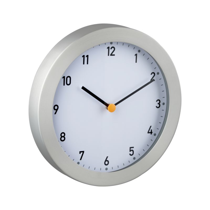 Crate and Barrel - Brushed Silver Wall Clock with Orange Dot shopping in Crate and Barrel Office Accessories, Clocks