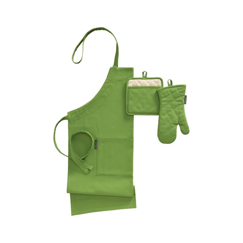 Crate & Barrel Spring Green Apron and Potholder and Oven Mitt