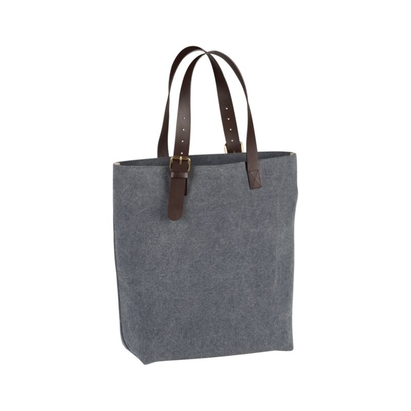 Canvas Washed Denim Tote with Leather Handles