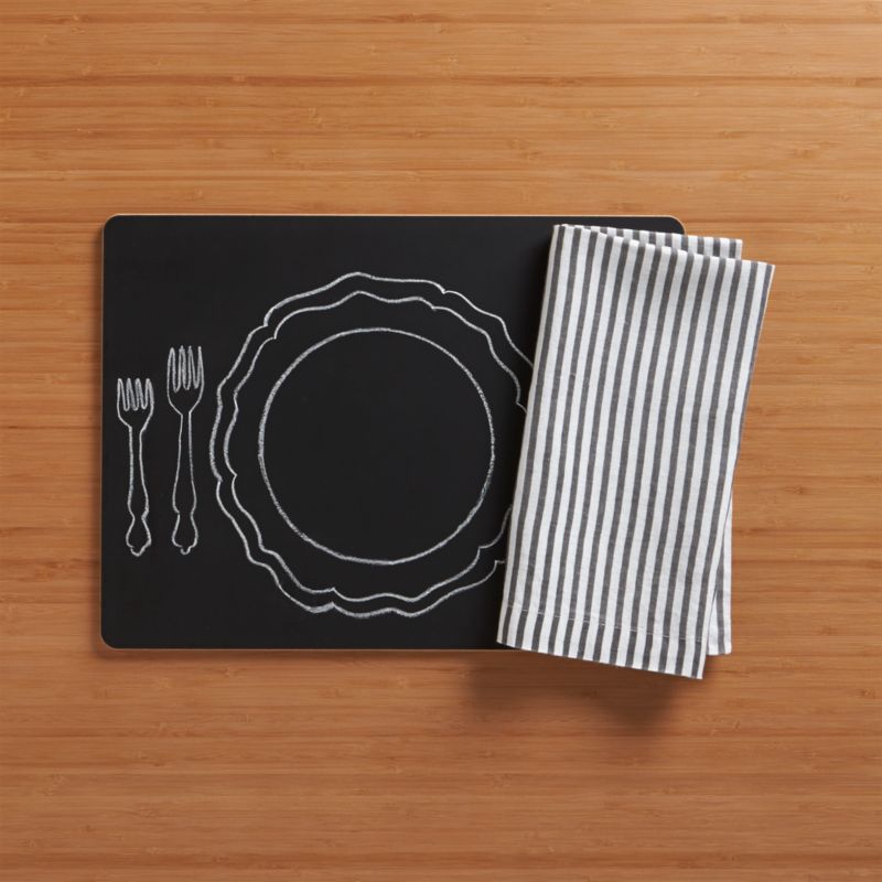 Chalkboard Placemat and Liam Grey Stripe Linen Napkin Crate and Barrel
