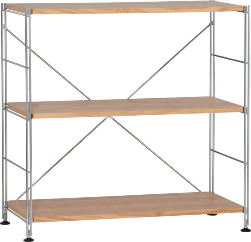 Chrome Three-Shelf Unit with Wood Shelves