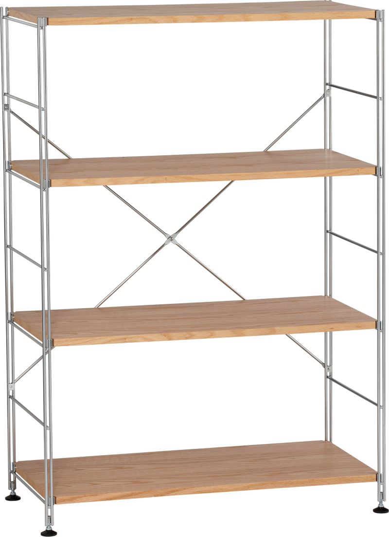 Chrome Four-Shelf Unit with Wood Shelves