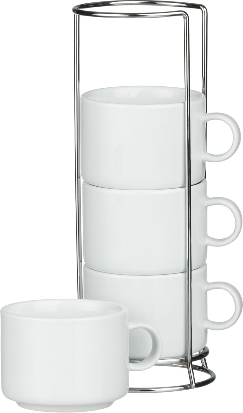Set of 4 Stacking Coffee Mugs with Metal Rack