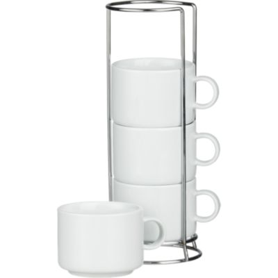 Set of 4 Stacking Coffee Mugs with Metal Rack