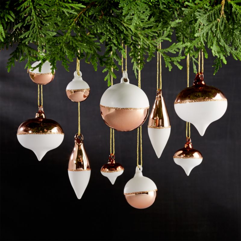 Set of 10 Copper and White Mini Ornaments Crate and Barrel