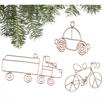 Set of 3 Copper Wire Vehicle Ornaments