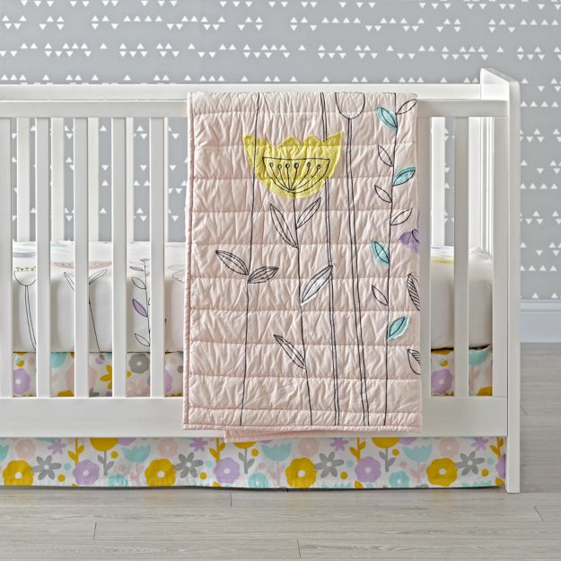 White Crib Sheet with Flowers + Reviews Crate and Barrel