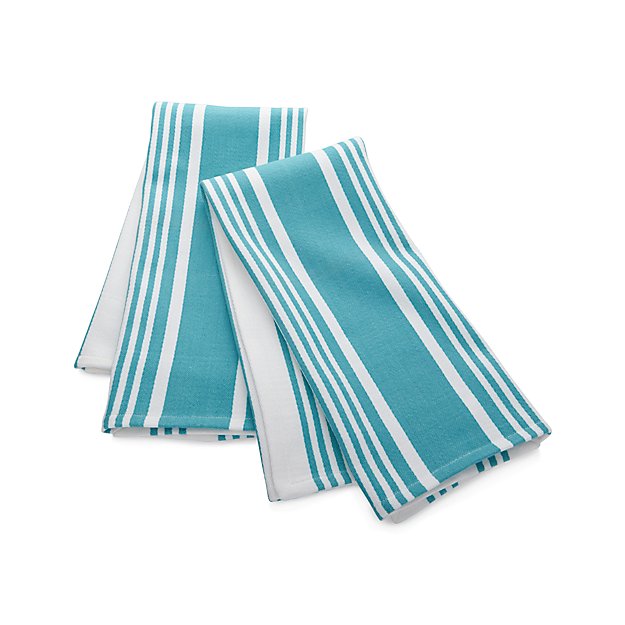 Set of 2 Cuisine Stripe Aqua Dish Towels Crate and Barrel