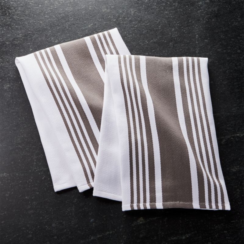 Set of 2 Cuisine Stripe Grey Dish Towels Crate and Barrel