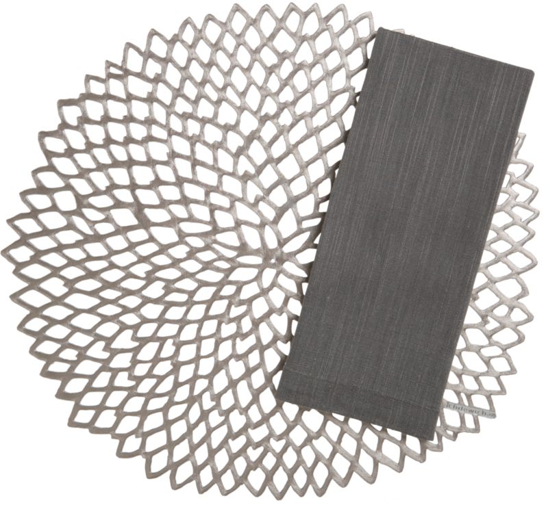 Chilewich® Dahlia Gunmetal Placemat and Lustre Silver Napkin
