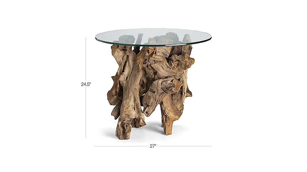 Driftwood End Table with Round Glass Top + Reviews Crate and Barrel