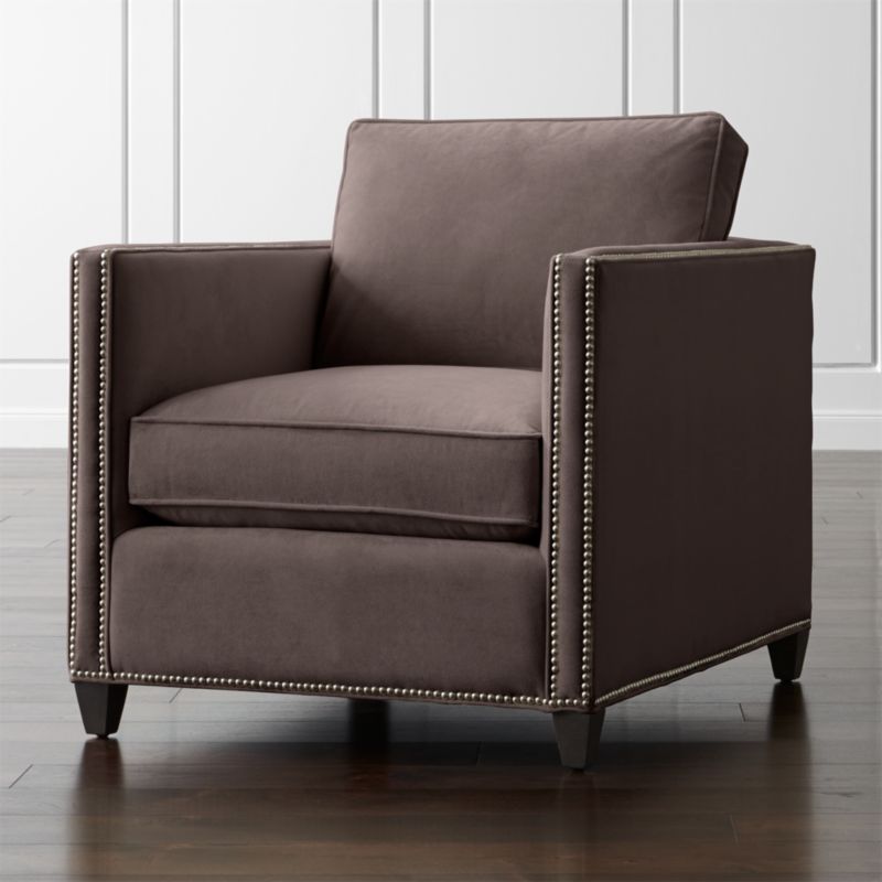 Grey Velvet Chair with Nailheads | Crate and Barrel
